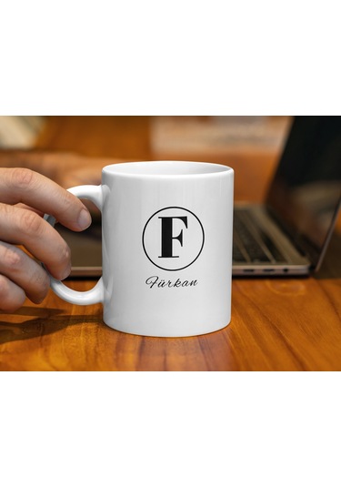 Fürkan İsimli Kupa Bardak, Harfli Bardak, Hediye Kupa Bardak, Kahve Kupa Bardak Beyaz