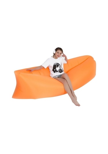 Prestigegoods 200x70cm Açık Taşınabilir Tembel Su Şişme Kanepe - Plaj, Çim İçin Güvenli, Dayanıklı, 190t Polyester Turuncu