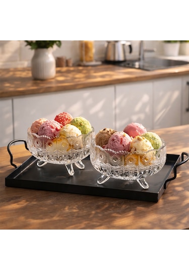 Porsima Rygx074-1 Dream Bowl 6lı Ayaklı Cam Kase Puding Tatlı Ve Dondurma Kasesi Lokumluk Şekerlik Kase Seti Çerez Kasesi 11x11cm Şeffaf
