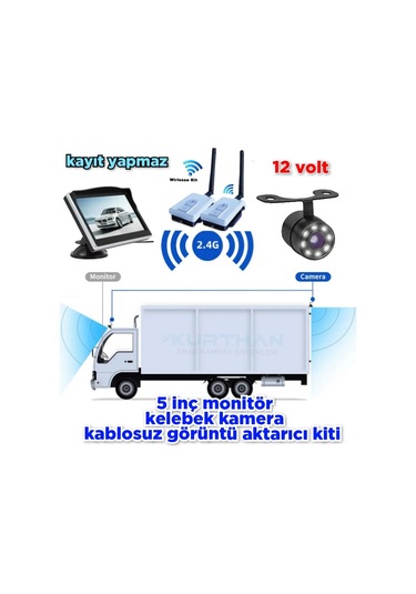 5 '' Monitör Ledli Kelebek Kamera Wifi Görüntü Aktarıcı Seti 12 V