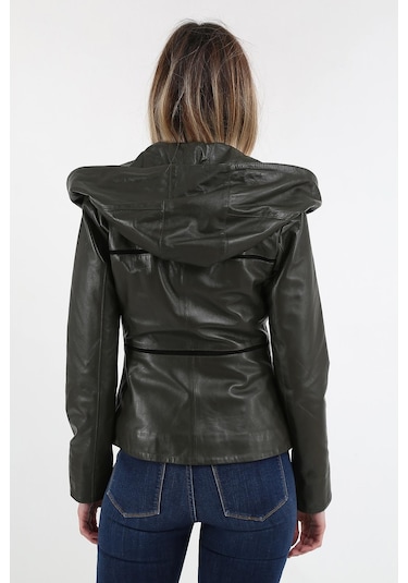 Derinss Dka1125 Hakiki Deri Kadın Yeşil Mont