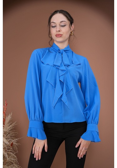 Fırfırlı Zarafet Bluz Mavi
