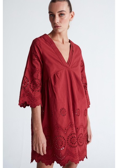 Peraluna Hiromi Dress %100 Pamuk 3/4 Kol Diz Hizası Yazlık Kadın Elbise Magenta-magenta Yeşil