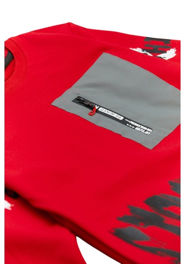 Erkek Çocuk Önü Arkası Stronger Yazı Desenli Fermuar Cepli Kırmızı Sweatshirt Kırmızı
