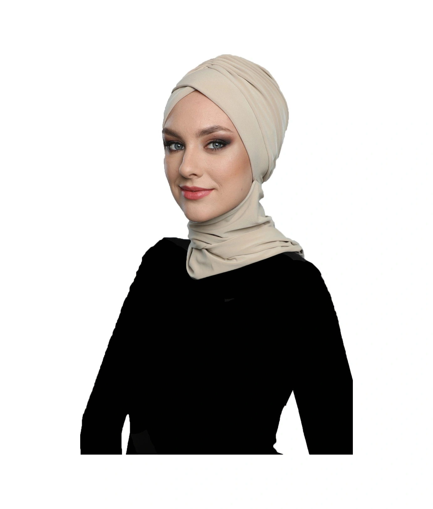 Kardelen Atkılı Astarlı Bej Hazır Türban Tesettür Havuz Ve Dış Bone Bej