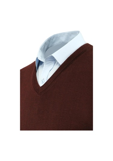 Çizgi Triko Erkek V Yaka Süveter Çelik Örgü Regular Kalıp 5200h Bgl-st04962 Bordo