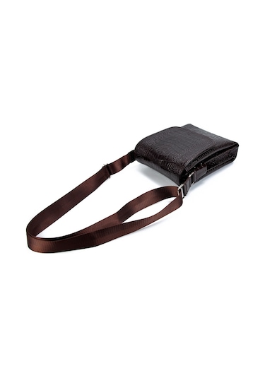 Postacı Hakiki Deri Kroko Kahverengi Çanta Kangaroo 3122