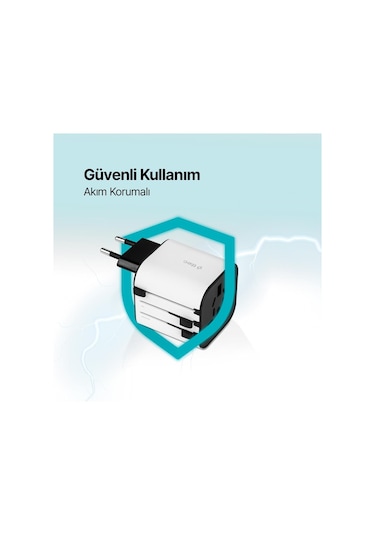 Ttec 3in1 Akım Ve Isı Korumalı10a/250v Amerikan/avrupa/ingiliz Tipi Priz Çevirici Seyahat Şarj Aleti