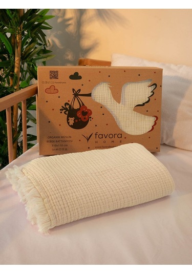 Pamuklu 4 Katlı Müslin Bebek Örtüsü 110x110 cm - Bej