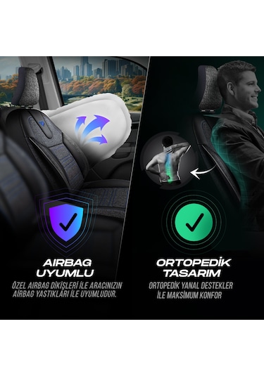 Panda Atlanta Serisi Keten Kumaş Oto Koltuk Kılıfı - Tam Set