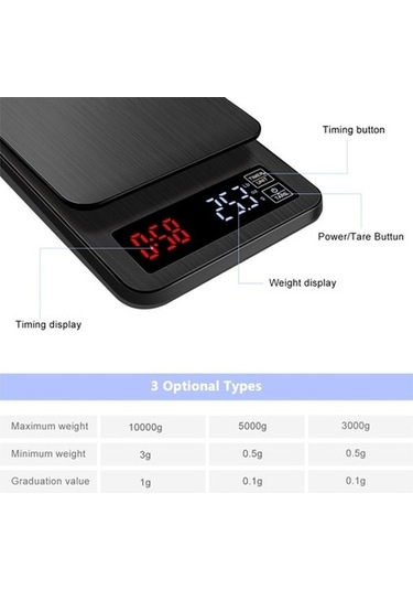 Ulzyvf Createtech Zamanlayıcı Ve Terazisi - 22lb Elektronik Dijital Terazı - Mutfak Ve Kahve İçin - Siyah - Lu Model Siyah