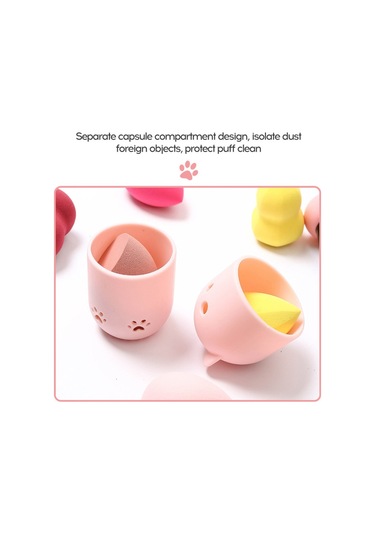 Mufunye Seyahat Taşınabilir Silikon Kedi Yavrusu Şekli Çabuk Kuruyan Puf Koruyucu Kapak Makyaj Yumurta Güzellik Araçları Kapsül Saklama Kutusu Mor