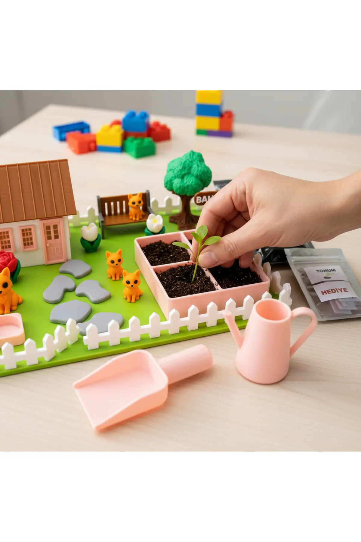 Kutpia Mini Bahçe Çocuk Oyun Ve Eğitim Seti 25x19cm - Sevimli Kediler Pembe