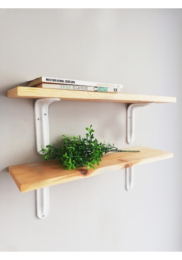 2'li Metal Ayaklı, Ahşap Kitaplık Duvar Rafı 50x11