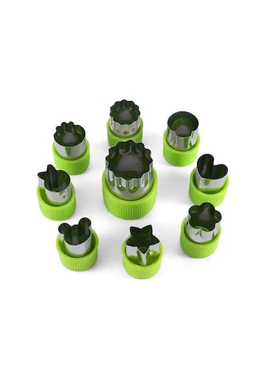 Yeşil 12 Adet/takım Sebze Meyve Kesici Paslanmaz Çelik Çiçekler Karikatür Şekli Kalıp Kek Bisküvi Kesme Kalıp Mutfak Kurabiye Kesici