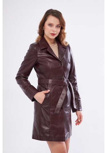 Derinss Dka2373 Hakiki Deri Kadın Bordo Pardesü 001