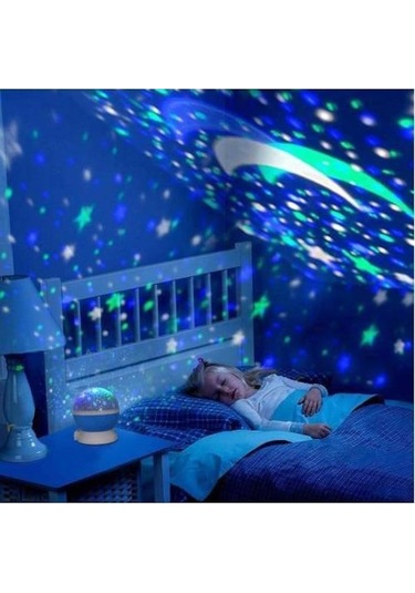 Fastbuy Dönüşlü Ay Yıldız Mavi Led Gece Lambası, Led Projeksiyon Işıklı Çok Renkli