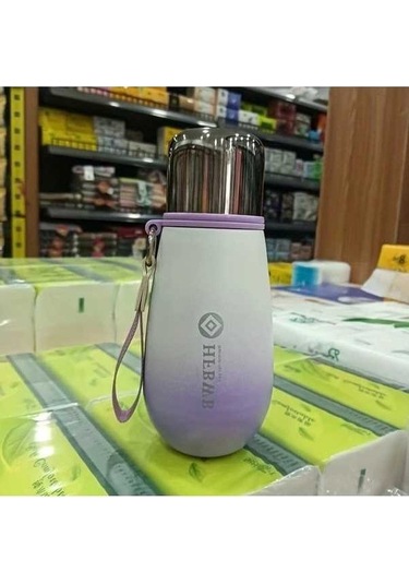 Trendooze Sunshine022 Bej Mor 320ml Paslanmaz Çelik Vakum Termos, Mini Seyahat Bardağı Bej - Mor