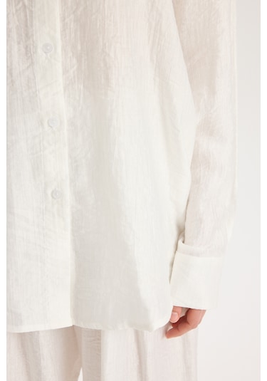 Mai Collection Mai Studios Co. Yovena Düğme Detay Ekru Oversize Gömlek ekru