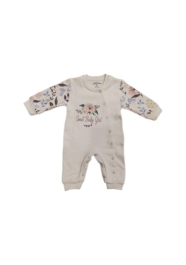 Çicek Desenli Çıtçıtlı Ayaksız Patiksiz Tulum Krem