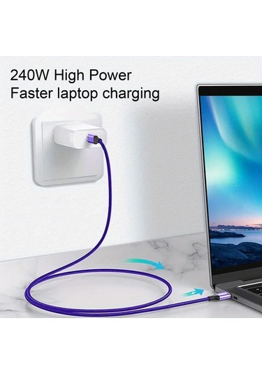Sunshine011 240w Usb C Hızlı Şarj Kablosu İphone Uyumlu 15 Pro Max Samsung Galaxy S24 Xiaomi Macbook Ps5 Switch 90 Derece