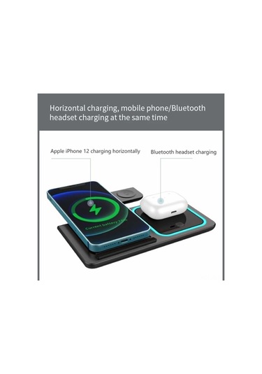 Jeemson 3-in-1 Çevirilebilir Kablosuz Şarj Aleti: İphone, İwatch Ve Airpods İçin 15w Hızlı Şarj, Işıklı Ambiyans Ve Çoklu Güvenlik Koruması
