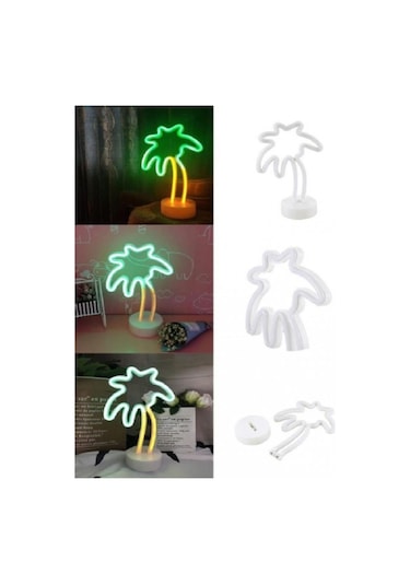 Mobgift Palmiye Model Neon Led Işıklı Masa Dekoratif Gece Lambası Renkli
