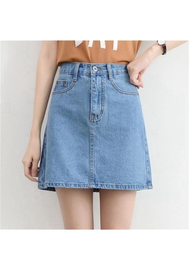 Kadın Etek Popüler Kot Etek Yüksek Bel Kore Kadınlar Için Diz Boyu Kısa Kot Etekler Kayısı