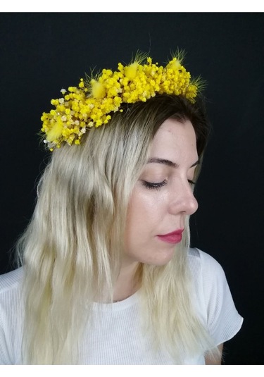 FdayAksesuar Kadın Sarı Kuru Çiçekli Taç FRDY31333