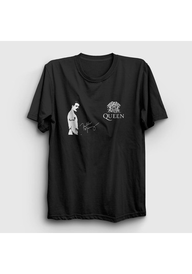 Presmono Unisex İmza Queen Freddie Mercury T-shirt Siyah