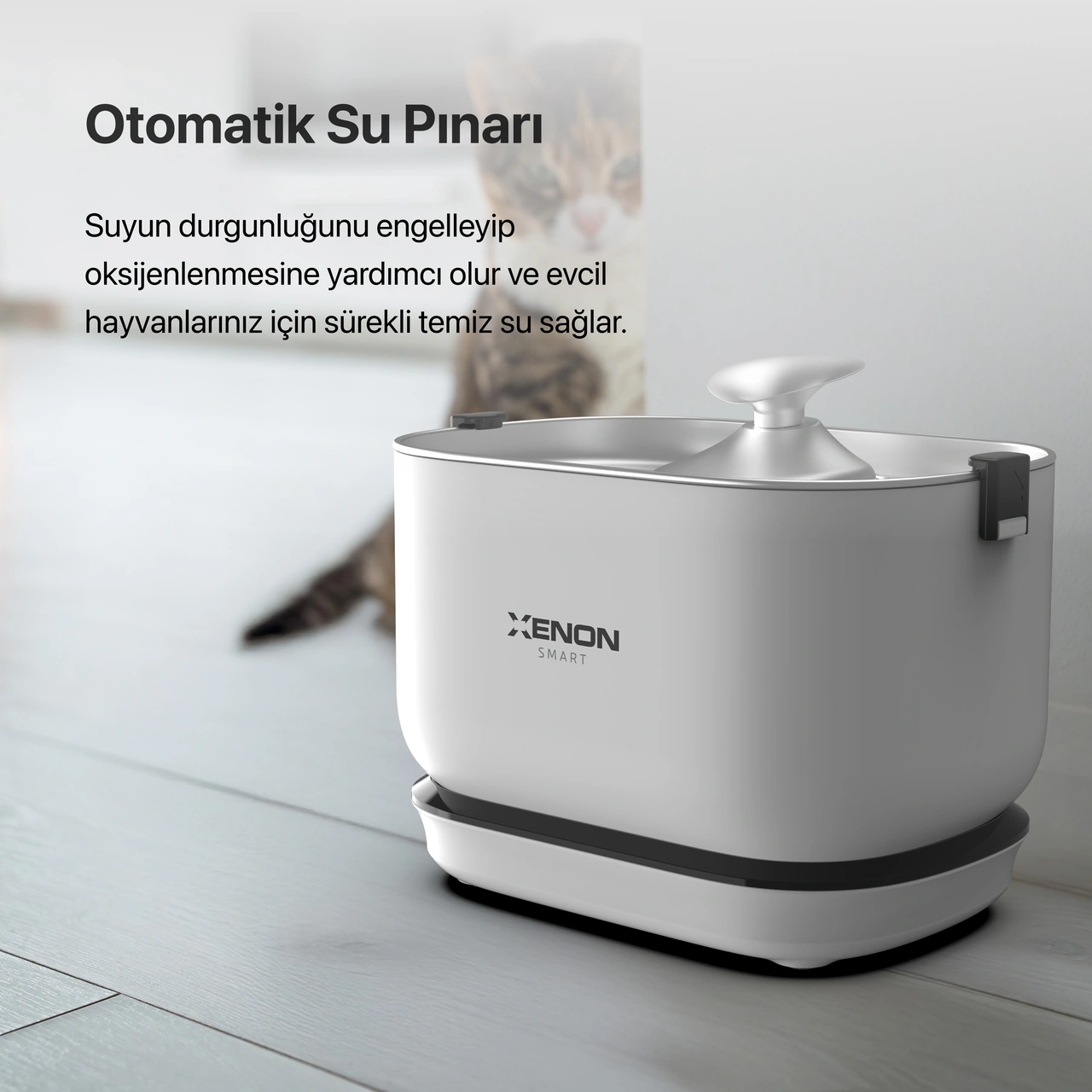 Xenon Smart Akıllı Otomatik Kedi Tuvaleti 4lt Çelik Hazneli Mama Kabı Bataryalı Su Pınarı Ve Yedek Filtre Pet Seti