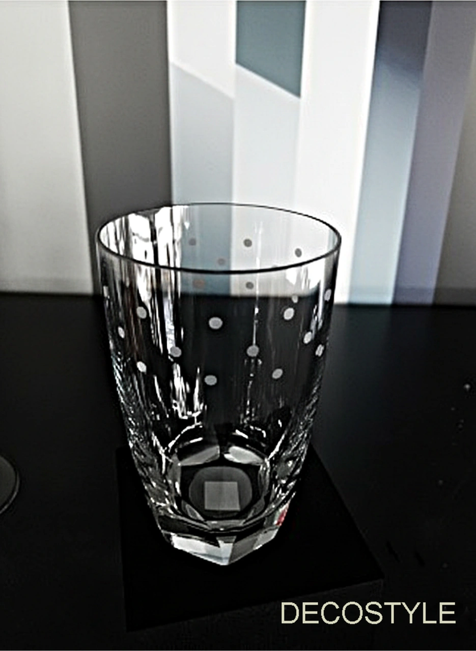 Soğuk Keme Nokta Kristal Dekorlu Köşeli Tamamen El İşçiliği Su Meşrubat Bardağı 6 Adet Beyaz