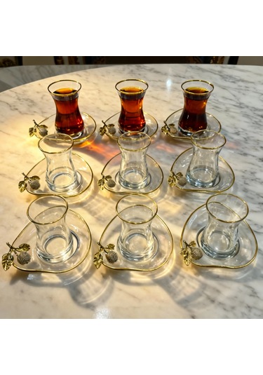 Özel Seri 6 Lı Çay Seti Hediyelik Çay Takımı Altın