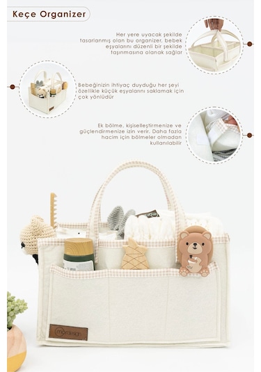 Mordesign Yenidoğan Bebek Bakım Çeyiz Seti Bebek Hediyesi, Anne Bebek Organizer, Bebek Hediye Kutusu Kahve Ekose Zg10053-2 Kahverengi