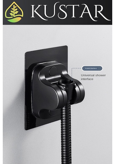 Kustar Siyah Kendinden Yapışkanlı 15 Kg Taşıyabilen Nano Duş Başlığı Askısı Mafsal Kolay Temiz Kurulum Siyah