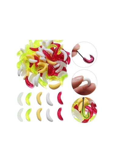 Valkyrie 200 Adet 2,4cm Yumuşak Silikon Kurtçuk Olta Balık Yemi - 4 Farklı Renk - Fosforlu