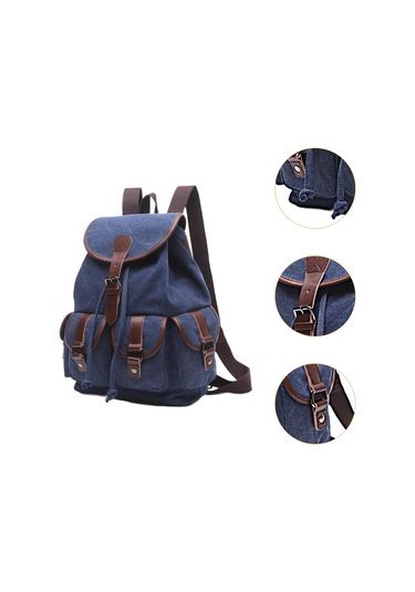 Suntek Kanvas Sırt Çantası Okul Yürüyüş Satchel Çanta Koyu Mavi