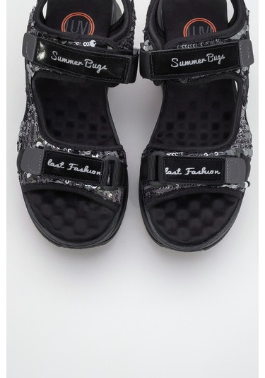 Arthur Siyah-gri Payet Bantlı Kalın Taban Kadın Spor Sandalet Siyah - Gri