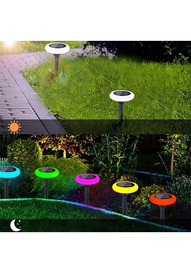 Güneş Enerjili Yuvarlak Saplamalı Rgb Çok Renkli Bahçe Aydınlatma