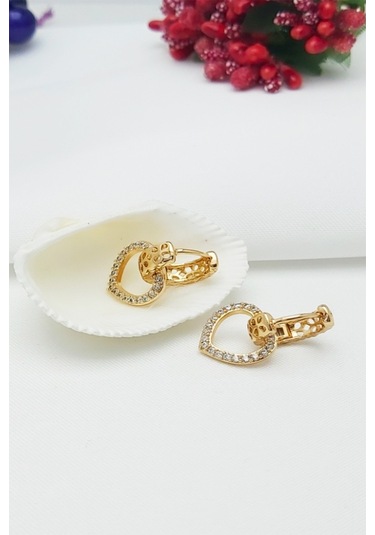 Rose Altın Kaplama Vip Seri Xuping Zirkon Taşlı Kalp Küpe 2 CM Rose Gold