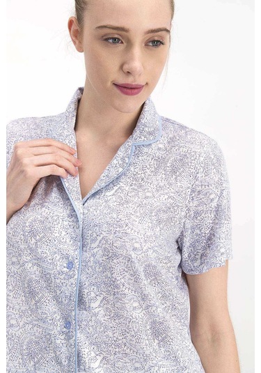 Arnetta Ethnic Buz Mavi Kadın Gömlek Pijama 5274-26441