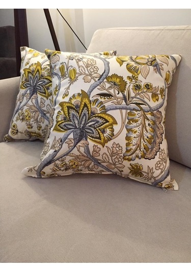 Finezza Gardens Çiçek Baskılı Pamuk Kumaş Krem Yeşil Kırlent 45X4