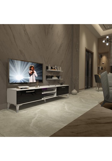 Decoraktiv Eko 4 Slm Dvd Silver Tv Ünitesi Tv Sehpası Beyaz - Siyah