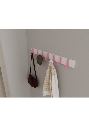 Hepsi3boyutlu Modern Duvar & Kapı Baston Askılık - 7 Adet Pembe J Askılık - Model No : 6 Pembe