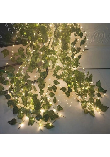 2m 20 Led Yeşil Yaprak Dize Işıklar Pil Kumandalı Perde Led Işıklar Noel Yeşil