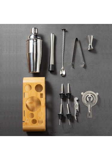 Ahşap Çerçeveli Kokteyl Shaker Seti 12 Parça ,350ml