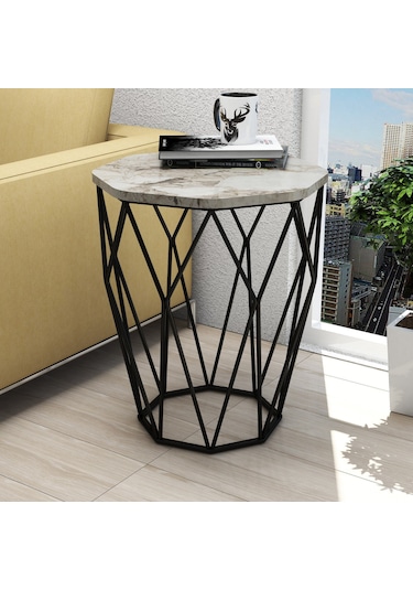 Variant Sofya Metal Yan Sehpa - Beyaz Mermer