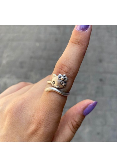 Hello Kitty Figür Kuyruklu Parmağa Göre Ayarlanabilir Yüzük 1860 Çok Renkli