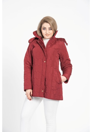Vetre Kadın Kapitone Mont (75 Cm) Bordo Büyük Beden 1014 Çok Renkli
