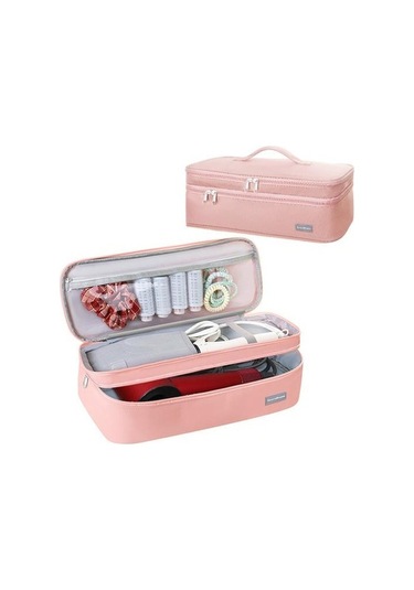 Novahub Portatif Pembe Saç Kurutma Mak. Çantası, 2 Katmanlı, Büyük Kapasiteli, Seyahat İçin Taşınabilir Fermuarlı Hurç Pembe